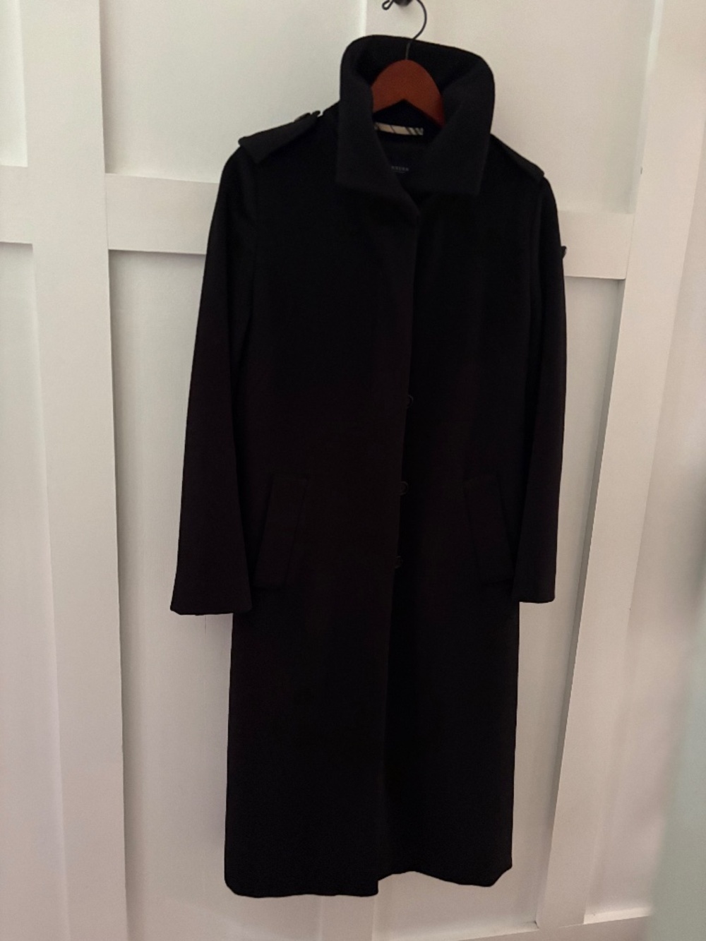Burbery London full length wool angorra cashmere coat black shadow lining USA 6